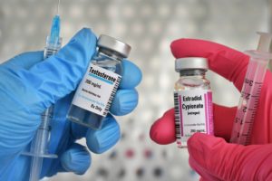 Hormone therapy injections - vials of testosterone male and estrogen aka estradiol cypionate female