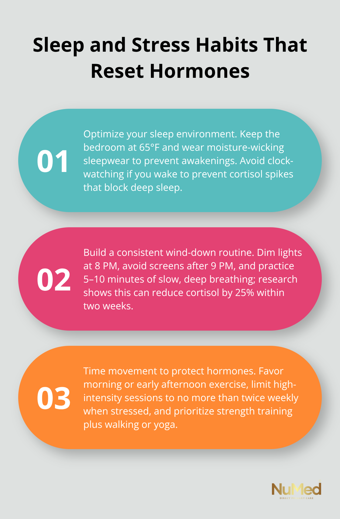 Three-step overview of nightly routines, breathing, and movement timing to support hormonal balance. - female hormones natural