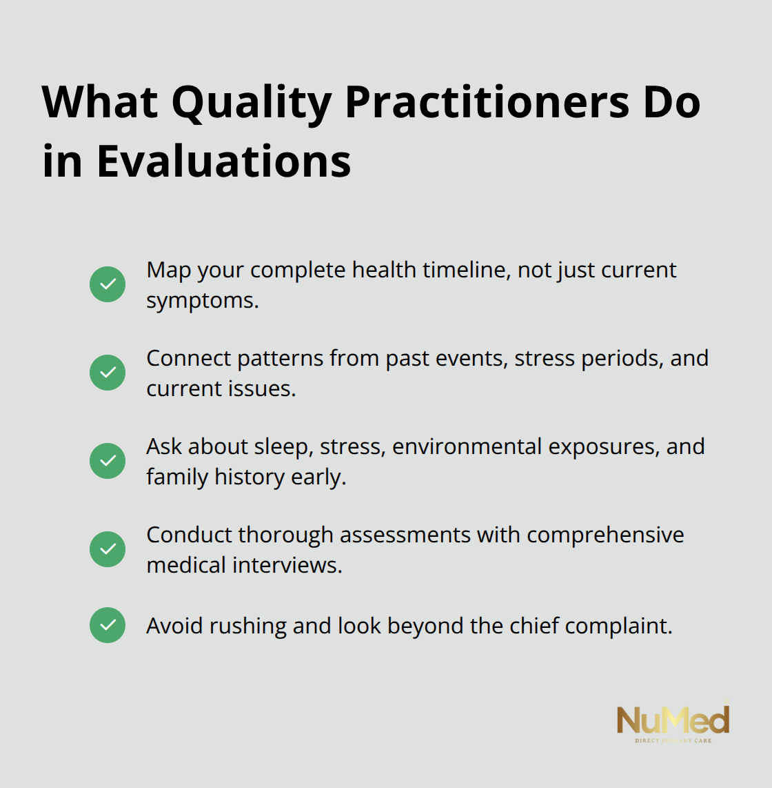 Checklist of key evaluation behaviors to look for in functional medicine practitioners - find functional medicine practitioner