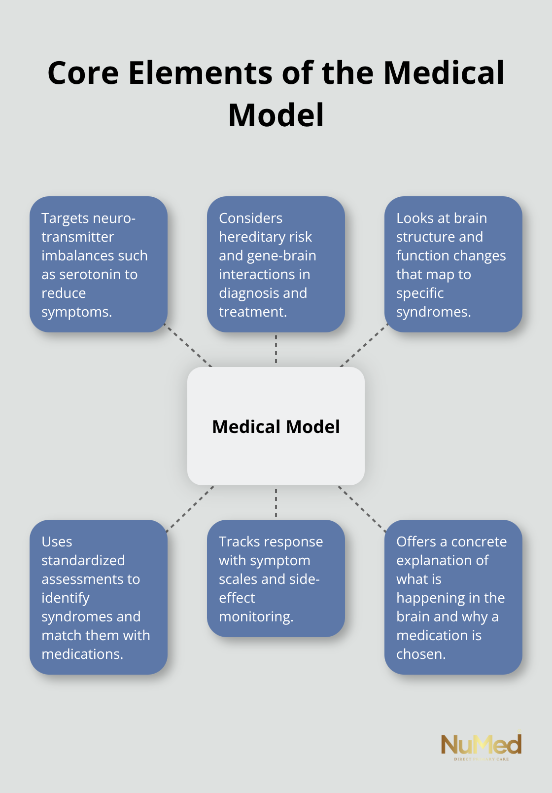 Visualization of the key components and logic of the medical model in mental health care - medical model mental health