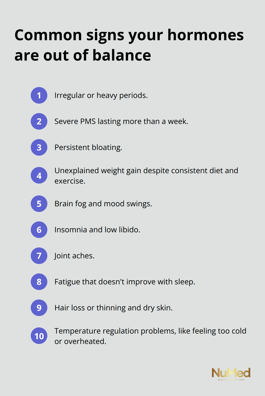 Compact list of common symptoms that may indicate hormonal imbalance in women. - natural hormones women